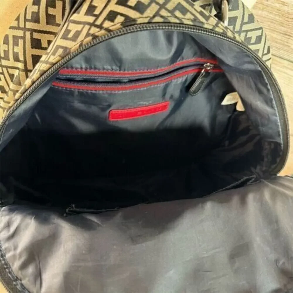 Tommy Hilfiger Unisex Backpack Black‎ Cream Monogram Canvas Adjustable Straps